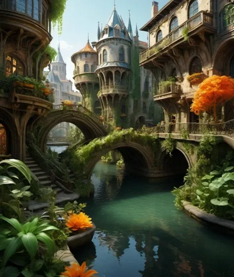 , <lora:DonMG414XL:1> , a grand capital city nestled in the heart of a magical realm inspired by Dungeons and Dragons. The city stands as a testament to both architectural splendor and mystical enchantments. The streets are bustling with life, filled with a diverse array of creatures, both human and fantastical, going about their daily routines. The buildings showcase a harmonious blend of traditional medieval design and whimsical magical enhancements. Ornate bridges span over flowing rivers and canals, connecting various districts of the city. Gardens and parks are interspersed throughout, teeming with vibrant, otherworldly flora and fauna. In the central square, a magnificent fountain serves as a gathering place, its waters sparkling with magical energies.