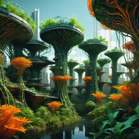 ((best quality)), ((masterpiece)), ((realistic,digital art)), (hyper detailed),DonMG414XL Languages architecture Cyberpunk Metropolis Mangrove,Slope, octane rendering, raytracing, volumetric lighting, Backlit,Rim Lighting, 8K, HDR, <lora:DonMG414XL-000015:1>
