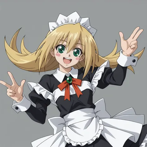 <lora:DarkMagicianGirlXLpony001>,
smile,open mouth,
solo,
DarkMagicianGirl,1girl,blonde hair,blush stickers,green eyes,
maid,