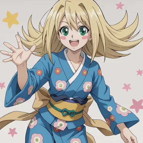 <lora:DarkMagicianGirlXLpony001>,
smile,open mouth,
solo,
DarkMagicianGirl,1girl,blonde hair,blush stickers,green eyes,
print_kimono,