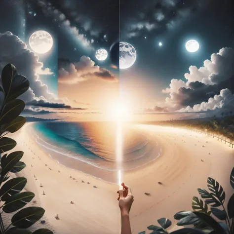 <lora:coexistence_of_day_and_night:2> tropical beach