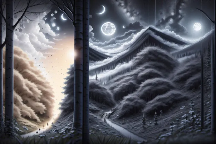 <lora:coexistence_of_day_and_night:2> a forest