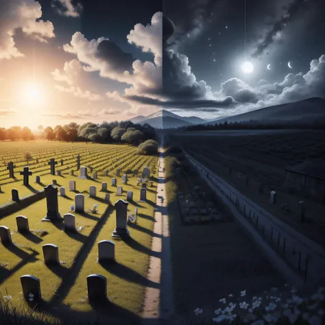 <lora:coexistence_of_day_and_night:1.5> a cemetery