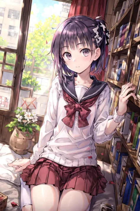 best quality, masterpiece, <lora:aikawaKizuna-000100:1>, aikawa kizuna, solo, serafuku, looking at viewer, skirt, eye focus