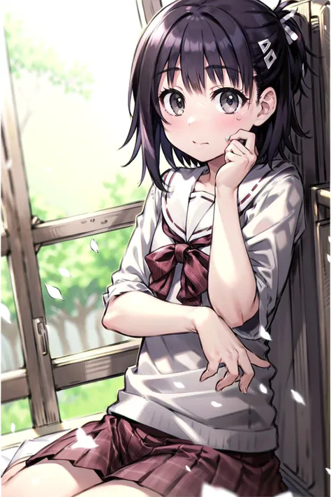 best quality, masterpiece, <lora:aikawaKizuna-000100:1>, aikawa kizuna, solo, serafuku, looking at viewer, skirt, eye focus