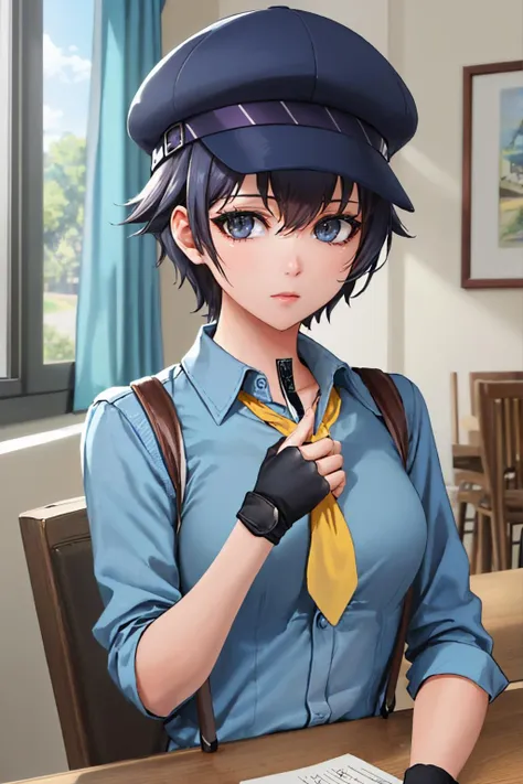 Anime girl in uniform holding a book and looking at the camera - SeaArt AI