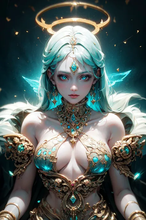 ((best quality)), ((masterpiece)), ((realistic)), portrait
1girl, celestial, deity, goddess, light particles, halo, looking at viewer,Resolute eyes bare shoulders, boob tube top,
(bioluminescent:0.95) ocean, bioluminescent, vibrant, colourful, color, (glowing, glow),
(beautiful composition), cinematic lighting, intricate, (symmetrical:0.5), whimsical,
<lora:ButterflyX_v26:0.6>