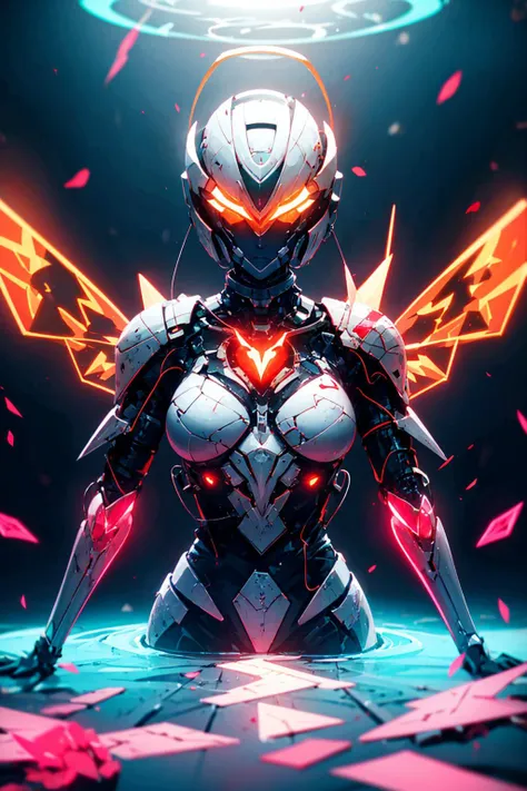 masterpiece, best quality,upper body,
1girl, cyber helmet, red triangle led lights, halo, (orange tech wings), (red heart:1.2),
in a (bioluminescent) ocean, (biofluorescence), vibrant, colourful, color, (glowing, glow),
(beautiful composition, coherent), perfect composition, perfect lighting, cinematic lighting, intricate, (symmetrical:0.65), whimsical,
<lora:ButterflyX_v26:0.6>