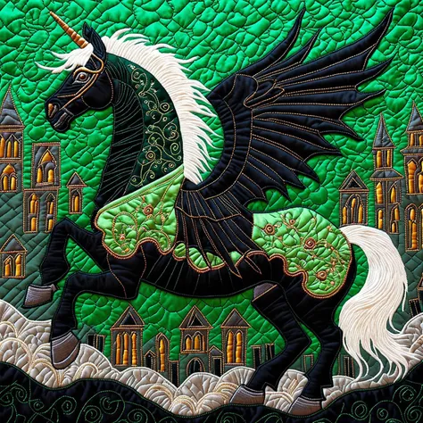 cs-qu1lt-1, black-toned Social Realism photo of an abyssal goth pegasus wearing a uniform in a dark mysterious city, intricate white and Hookers green and copper filigree, impossible, rainy, billowing bright dust, very detailed, <lora:SDXL_White_Sa_May:0.75>