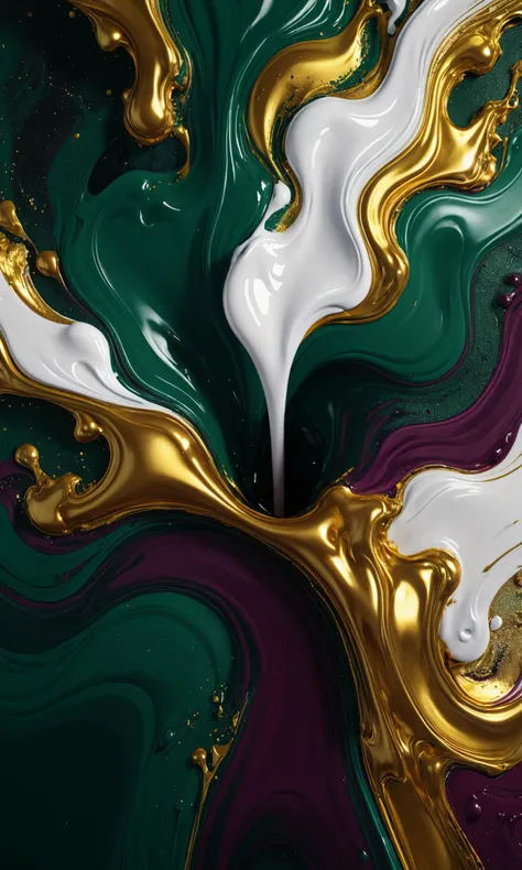 Abstract Liquid Colors from the dark, white, gold and plum, deep green hues, ultra hd, realistic, highly detailed, UHD drawing, pen and ink, perfect composition, beautiful detailed, intricate, insanely detailed, octane render, trending on artstation, 8k artistic photography, photorealistic concept art, soft natural volumetric light, high resolution detail, studio photo quality <lora:Art-full_v1:0.5>