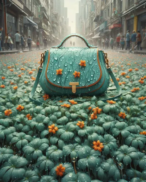 art by Atey Ghailan, Loish and Bryan Lee O'Malley, concept art, Personal Basque ([Paraboloid:Purse:5]:1.3) , surreal, crowded flora, award winning, deep focus, 64K, anaglyph filter, extremely beautiful, trending on CGSociety, <lora:Waterdrops_Style_SDXL:1> ais-waterdrops