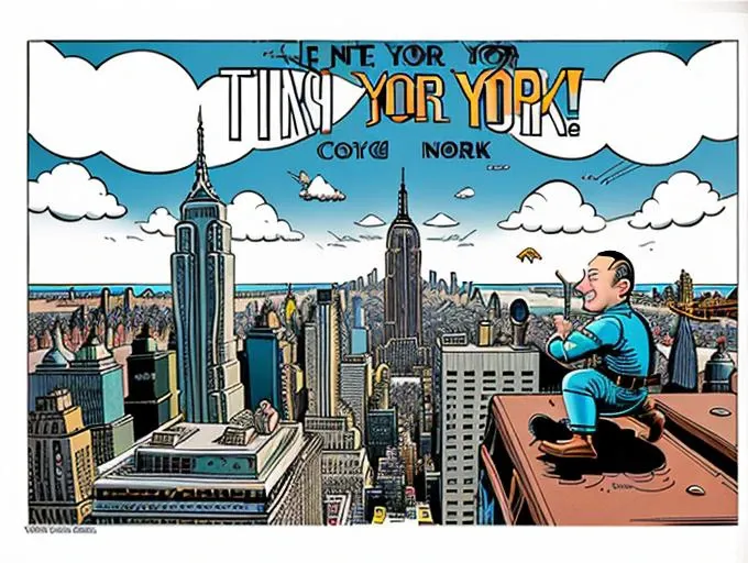 chaotic stunning New York, (style of tin tin comics), pen and ink,retro-futuristic