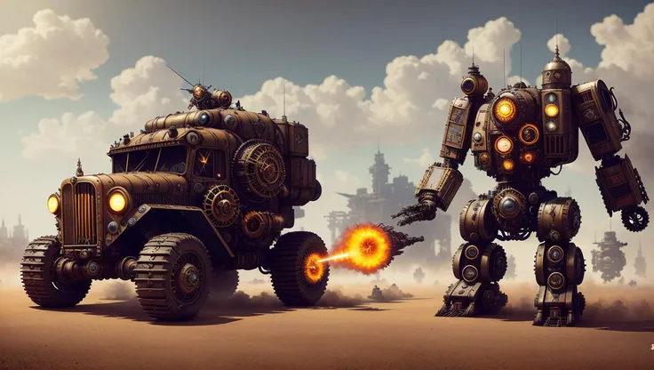 <lora:SteampunkAI-10mb-Lora:0.8>, steampunkai, steampunk,
a moving war truck,
(mecha:1.2), spikes, tiny wings,
combat, battlefield, fire traces,
high contrast, micro-details, octane render