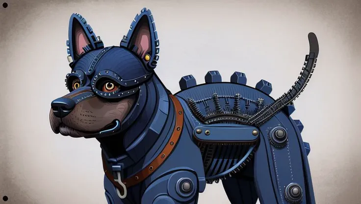 Portrait of a dog, steampunk, indigo blue, colorful, illustration, highly detailed, simple, smooth, and clean vector, no jagged lines, vector art, smooth, made all with grey colored gears inspired by future technology.