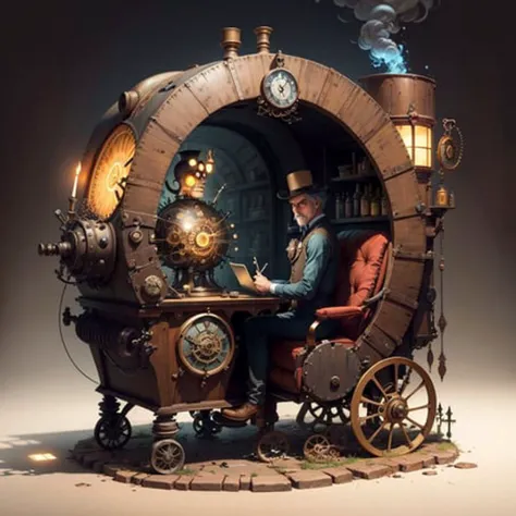<lora:steampunkai:1> steampunkai, inventor working on a timemachine