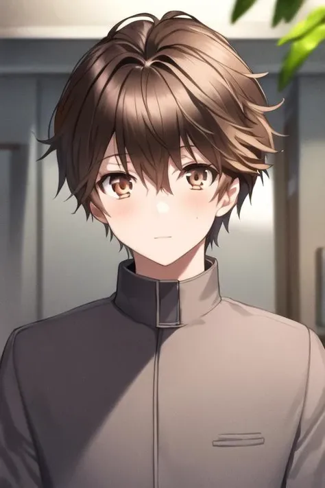masterpiece, best quality, high quality, 1boy, solo, male focus, looking at viewer, upper body, <lora:shuu_ouma:0.78>, shuu_ouma, brown hair, brown eyes, , gakuran