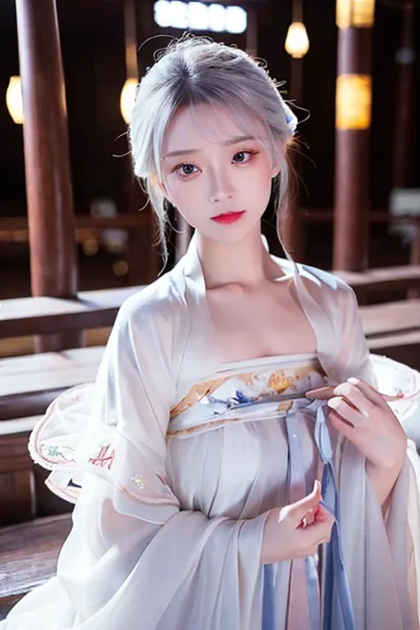 <lora:koreanDollLikeness_v10:0.3>,<lora:taiwanDollLikeness_v10:0.3>,<lora:japaneseDollLikeness_v10:0.1>,ulzzang-6500-v1.1,(raw photo:1.2),((photorealistic:1.4))best quality ,masterpiece, illustration, an extremely delicate and beautiful, extremely detailed ,CG ,unity ,8k wallpaper, Amazing, finely detail, masterpiece,best quality,official art,extremely detailed CG unity 8k wallpaper,absurdres, incredibly absurdres, huge filesize, ultra-detailed, highres, extremely detailed,beautiful detailed girl, extremely detailed eyes and face, beautiful detailed eyes,light on face,cinematic lighting,((Hanfu)),1girl,full body,full-body shot,see-through,looking at viewer,((white hair)),((bliss))
