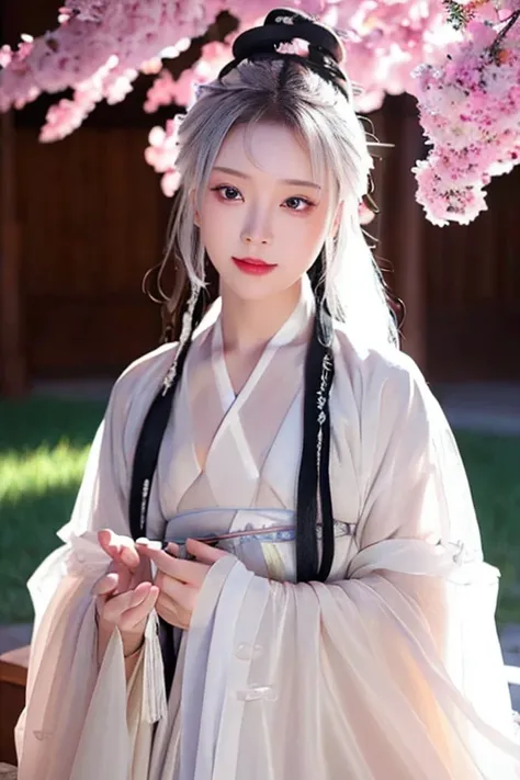 <lora:koreanDollLikeness_v10:0.3>,<lora:taiwanDollLikeness_v10:0.3>,<lora:japaneseDollLikeness_v10:0.1>,ulzzang-6500-v1.1,(raw photo:1.2),((photorealistic:1.4))best quality ,masterpiece, illustration, an extremely delicate and beautiful, extremely detailed ,CG ,unity ,8k wallpaper, Amazing, finely detail, masterpiece,best quality,official art,extremely detailed CG unity 8k wallpaper,absurdres, incredibly absurdres, huge filesize, ultra-detailed, highres, extremely detailed,beautiful detailed girl, extremely detailed eyes and face, beautiful detailed eyes,light on face,cinematic lighting,((Hanfu)),1girl,full body,full-body shot,see-through,looking at viewer,((white hair)),((bliss))