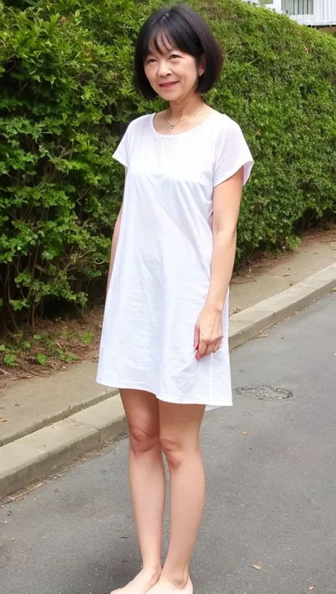 1lady,50yo,short hair,full body, barefoot, standing,ru_qun