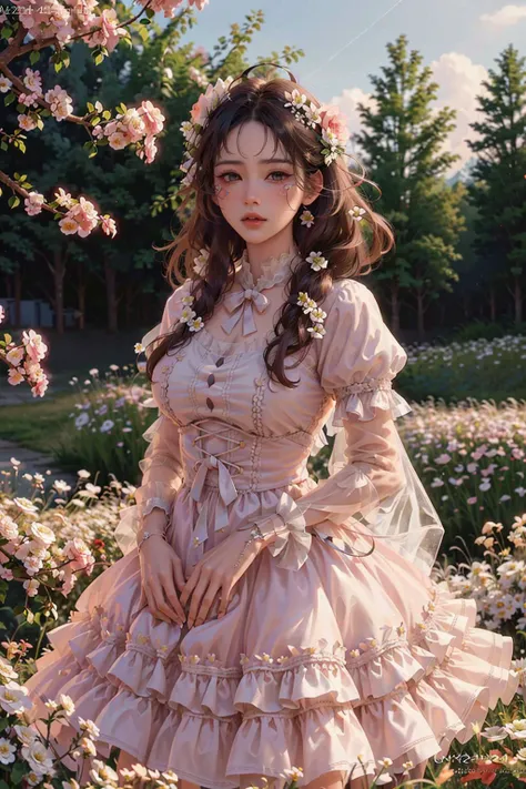 (raw photo:1.2),((photorealistic:1.4))best quality ,masterpiece, illustration, an extremely delicate and beautiful, extremely detailed, Amazing, finely detail, masterpiece,best quality,official art,extremely detailed CG unity 8k wallpaper,absurdres, incredibly absurdres, huge filesize, ultra-detailed, highres, extremely detailed,beautiful detailed girl, extremely detailed eyes and face, beautiful detailed eyes,cinematic lighting,
((Whole body,panorama)),Flower Style, 1girl, pink dress, solo, long hair, black hair, <lora:22222:0.7>Stand up,Standing(((Outdoor)))
((flowers,hair ornaments, flower ornaments, accessories, makeup, eye shadow, sleepers, outdoor))