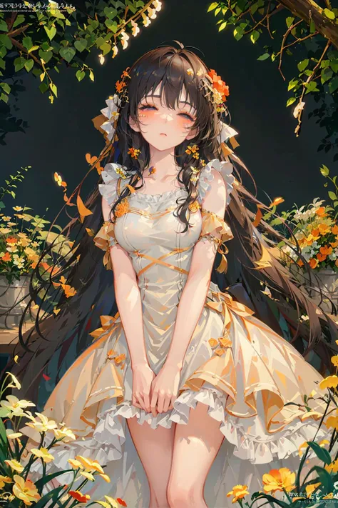Best quality, masterpiece, extremely detailed, amazing, fine details, official art, extremely detailed girl, extremely detailed eyes and face, beautiful detailed eyes, cinematic lighting,
Flower Style, 1girl, solo, outdoors, black hair, long hair, closed eyes<lora:22222:0.9>
((flowers, hair ornaments, flower ornaments, accessories, makeup, eye shadow, sleepers, outdoor))standing sex,