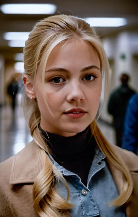 cinematic film still <lora:jg4rth-000010:0.8>,jg4rthxl,blonde,standing in a college hallway,ponytail,turtleneck,jacket,, Thorough,analog style,eye focus,highest quality,(highly detailed skin),perfect face,skin pores,(bokeh:0.6),sharp focus,dappled lighting,(backlighting:0.7),film grain,photographed on a Sony A7R IV,18mm F/1.7 cine lens,(highly detailed, intricately detailed),8k,HDR,front view,(upper body:0.9) . shallow depth of field, vignette, highly detailed, high budget, bokeh, cinemascope, moody, epic, gorgeous, film grain, grainy