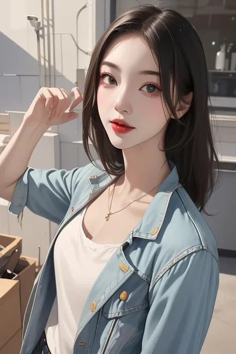 (original) , (very detailed wallpaper) , (best quality) , (masterpiece) , photographic reality, realistic, very detailed illustrations, (1 girl) , beautiful eyes, (delicate face) , perfect detail, (best lighting) , (super complex details) ,4K unified, (super detailed CG: 1.2) , (8K: 1.2) , realistic, octane rendering,
standing, black hair bun,cold face, full body, Denim jacket, white T-shirt, casual pants, (Fashionable clothing), happy, light effect, soft, super clear, high-definition picture, (front)