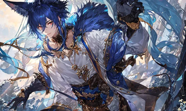 1boy,male_focus,blue hair,wolf ears,from above,fata, <lora:Style_GlassyandGlaze (FATA)_v1.0:1:1,0,0,0,0,0,0,0,1,1,1,1,1,1,1,1,1>