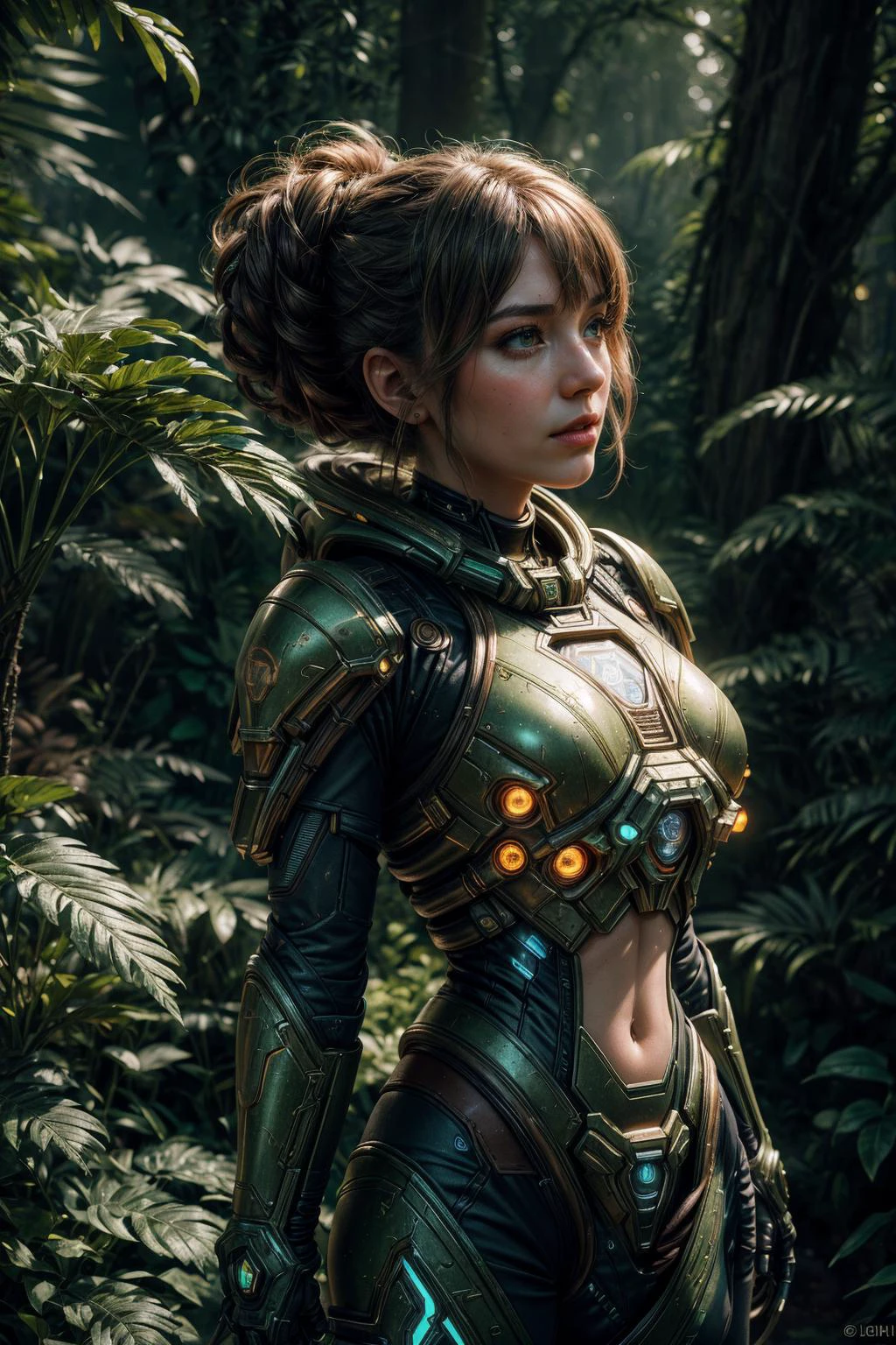 realistic style, 8k, exposure blend, medium shot, bokeh, (hdr:1.4), high contrast, (cinematic), (muted colors, dim colors, soothing tones:1.3), (hyperdetailed:1.2), symetrical, octane render, 35mm, (intricate details:1.15), <lora:add_detail:0.8>, <lora:FujiVelvia50:0.4>,
1 girl, adult russian woman, pink eyes, medium brown updo hairstyle,
(style-swirlmagic:0.8), portrait, solo, (full body:0.6), looking up, detailed background, detailed face, (<lora:TerranAIv2:0.5>, TerranAI, starcraft theme:1.1) green-sentinel, organic armor, blending of roots with armor, layered armor, green magical lights, dynamic pose, peaceful, green symbols, mystical aura, plant overgrowth, thick grove in background, floating magical spirits, wind blowing, magical lights, magical atmosphere,