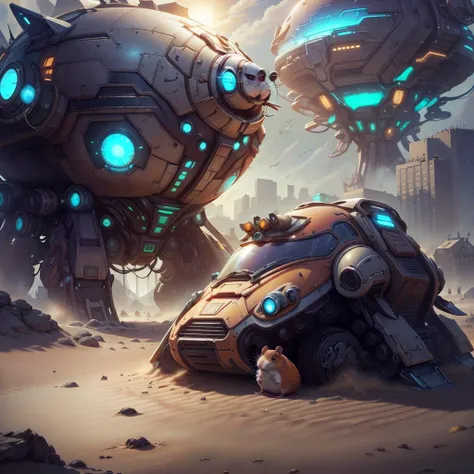 <lora:TerranAI:0.8>, TerranAI, dessert, sand, urban area, city, (hamster), giant mecha,