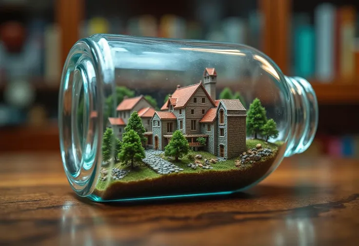 a medieval town inside a glass jar