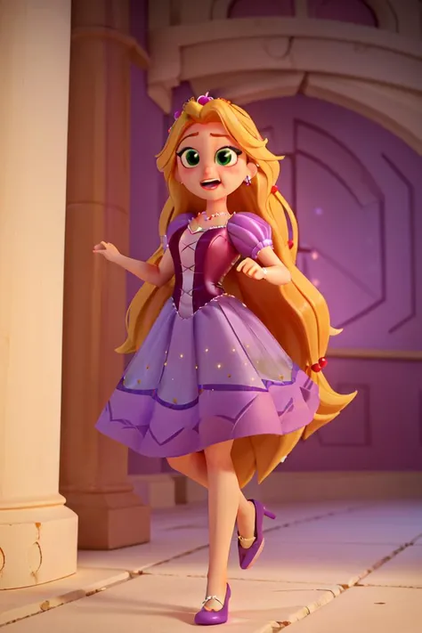 (rapunzel:1), (portrait:1.2), (3d character), (purple princess dress:1.5), (long hair, blonde hair, green eyes:1), (loose hair:1.5), ((green eyes)), (dress:1), (long dress), cartoony facial features, large round eyes, blonde hair, (masterpiece:1.2), (full-body-shot:1),(Cowboy-shot:1.2), green grass, dandelions, light particles, magical background, neon lighting, dark romantic lighting,, (gradients), colorful, detailed eyes, (detailed landscape:1.2), (natural lighting:1.2),(detailed background),detailed landscape, (dynamic pose:1.2), close shot, solo, <lora:Rapunzel_v22:0.8><lora:hipoly3DModelLora_v10:0.05> <lora:RSERomantic_RSESofiko_RSEEmma-v1:0.1> <lora:add_detail:0.05>