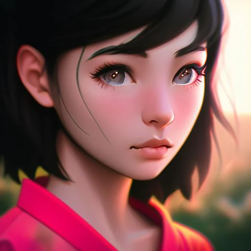 a girl in a red kimono, closeup