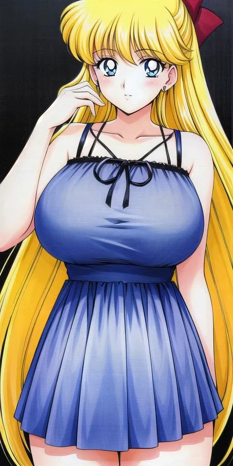 Serena Tsukino Sailor Moon, big breasts, giant tits, milf, with a black dress with rhinestones and glitters sexy close to the body, sexy, blushing, seductive look, in a Greco-Roman palace, long hair blonde, dorada venture, of collections, big bright blue eyes