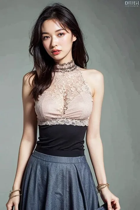 1girl,(8k, RAW photo, best quality, masterpiece:1.2),(realistic, photo-realistic:1.37),illustration,an extremely delicate and beautiful,perfect female body,extremely detailed,photography,8k,Amazing,finely detailed,beautiful detailed eyes,best quality,ultra high res,((extremely detailed face)),(photo-realistic:1.37),looking at viewer,(wide shot),full body shot,<lora:Mori Erika:0.8>,(Romantic_lace_top:1.5),(Flowy_maxi_skirt:1.4),(Delicate_bracelet:1.3),