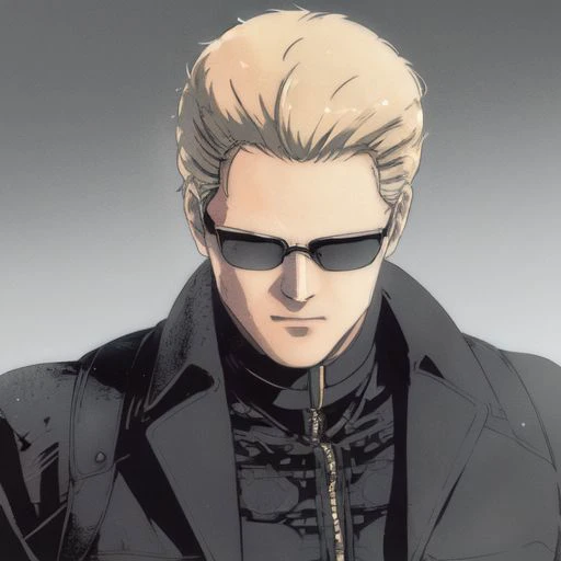 ((Albert Wesker)), high quality, upper body, detailed face, zoom out, anime, best quality, highres, masterpiece, perfect eyes, perfect face, whole body, 4k, 8k, absurd resolution, cinematic lights, intricate detail, detailed hands, detailed eyes, animation, illustration, back combed hair, ((blonde hair)), combed back, hair back, short hair, comb back hair, (man), back comb haircut, mature male, looking at viewer, shades, sunglasses, 1boy, black shirt, black jacket, high definition, sharp focus, OverallDetail, deep shadow, dimly lit, shade, semirealistic, scenery, light rays, depth of field, <lora:dreamlookai_lora_db_bb89d853_ckp_9966b693_step_3000_Wesker:1> wesker, <lora:Hiroyuki Kitazume:1>, edgQuality, Illust-InstaFilter, <lora:beard_slider_v10:-3>, <lora:gender_slider_v1:-4>, Best_QualityPos, Earth-QualityPos, BodyPositive, prettify hotify, slick back hair,  <lora:AlbertWeskerRE:1> AlbertWeskerRE,