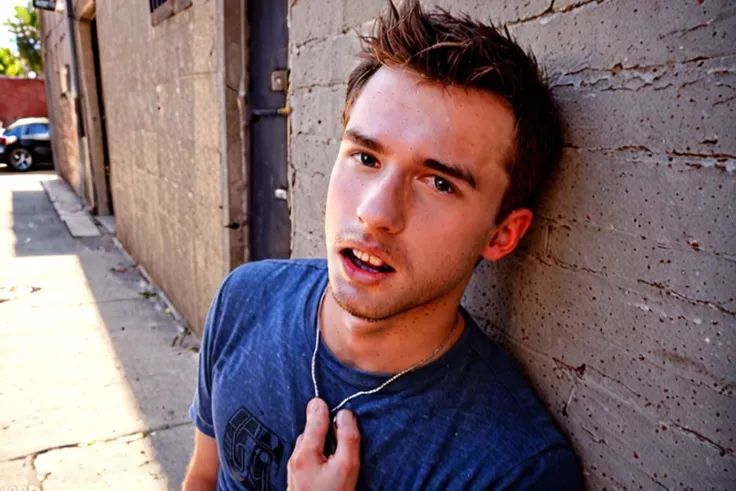 HDR, editorial, full body, wide angle photograph of a bully redneck boy In the grimy alleyway, the dominant man pins another against the wall, his forearm pressed against the other's chest. He leans in close, his voice a low growl, "You owe me, don't you?" The other man swallows hard, nodding, his body language screaming defeat, , strong wind through his short hair, highly detailed face, male focus, nikon d850, film stock photograph, 4 kodak portra 400, soft cinematic light and color, sharp focus, camera f1.6 lens, rich colors, hyper realistic, lifelike texture, dramatic lighting, cinestill 800,