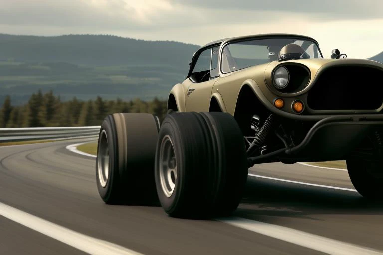 Analog style,cthulhutech racing car rolling on track, <lora:cthulhuTECHv3:1>