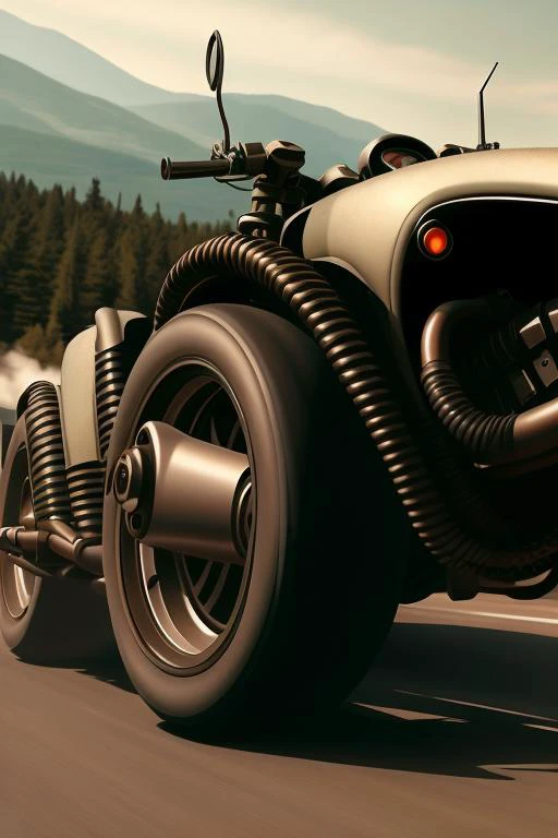 Analog style,cthulhutech motorcyle rolling on track, <lora:cthulhuTECHv3:1>
