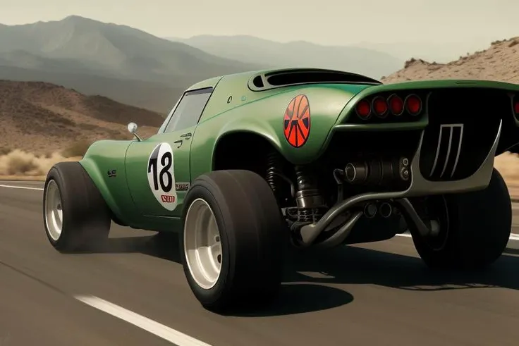 Analog style,cthulhutech racing car rolling on track, <lora:cthulhuTECHv3:1>