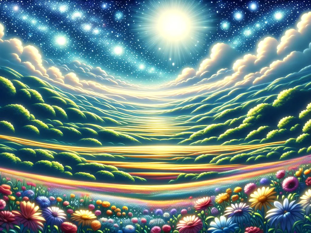 anime, best quality, absurd resolution, intricate detail, (perfect detail features), 8k, UHD, (masterpiece:1.4), (high quality:1.4), high definition, animation, illustration, highly detailed, highres, extremely detailed, sharp focus, <lora:hyperdenoiser_v090:0.5>, <lora:hyperrefiner_v090:0.5>, <lora:add_detail:0.3>, 4k, absurd resolution, <lora:sd15_lora_beta:1>, <lora:Elysian_Aura_Meadows:0.8> <lora:1710602021232214072:0.8> Ghiblism2-Ghibli, GhiblismDetailed2, Ghiblismkw2, ancient glory, elysian aura meadows, realm of transcendent beauty, vibrant energy of life, wildflowers in a vivid spectrum of colors,soft breeze,visual delight,open sky,universe,awe-inspiring,blooming flowers,nature,sanctuary,dappled sunlight,soft grass,rolling hills in the distance,warm glow of the setting sun,flowers,
