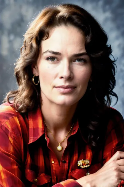 (Masterpiece Photo:1.3) of (Ultrarealistic:1.3),(Happy:1.3) lenah1 wearing checkered crimson and gold shirt and blue jeans staring at the viewer, (checkered crimson and gold shirt), (blue jeans),Highly Detailed,(close portrait:1.3),(Feminine:1.4),(beautiful:1.4),(attractive:1.3),calendar pose,perfectly detailed eyes,studio lighting,thematic background