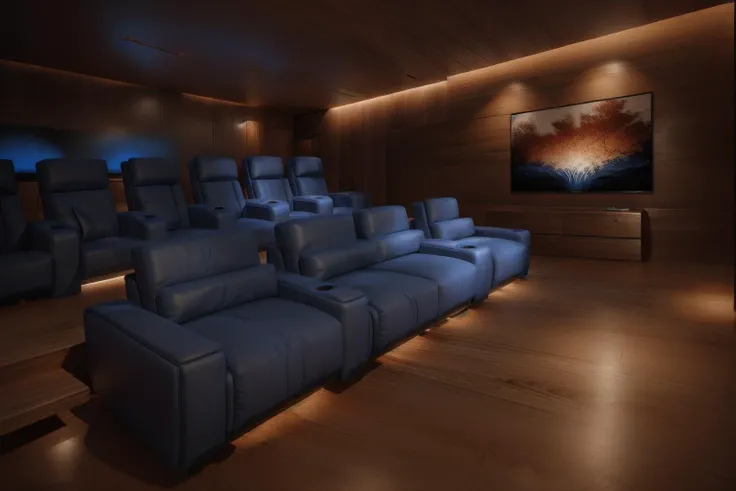 beautiful modern home theater room, widescreen resolution, sharp focus, ultra high detail, ultra realistic, cinematic lighting, beautiful composition, cinematic interior, expert design, concept art, artstation, very coherent symmetrical artwork, 8k resolution,
blue walls, walnut wood columns
<lora:xsarchitectural_7Safetensors:1>