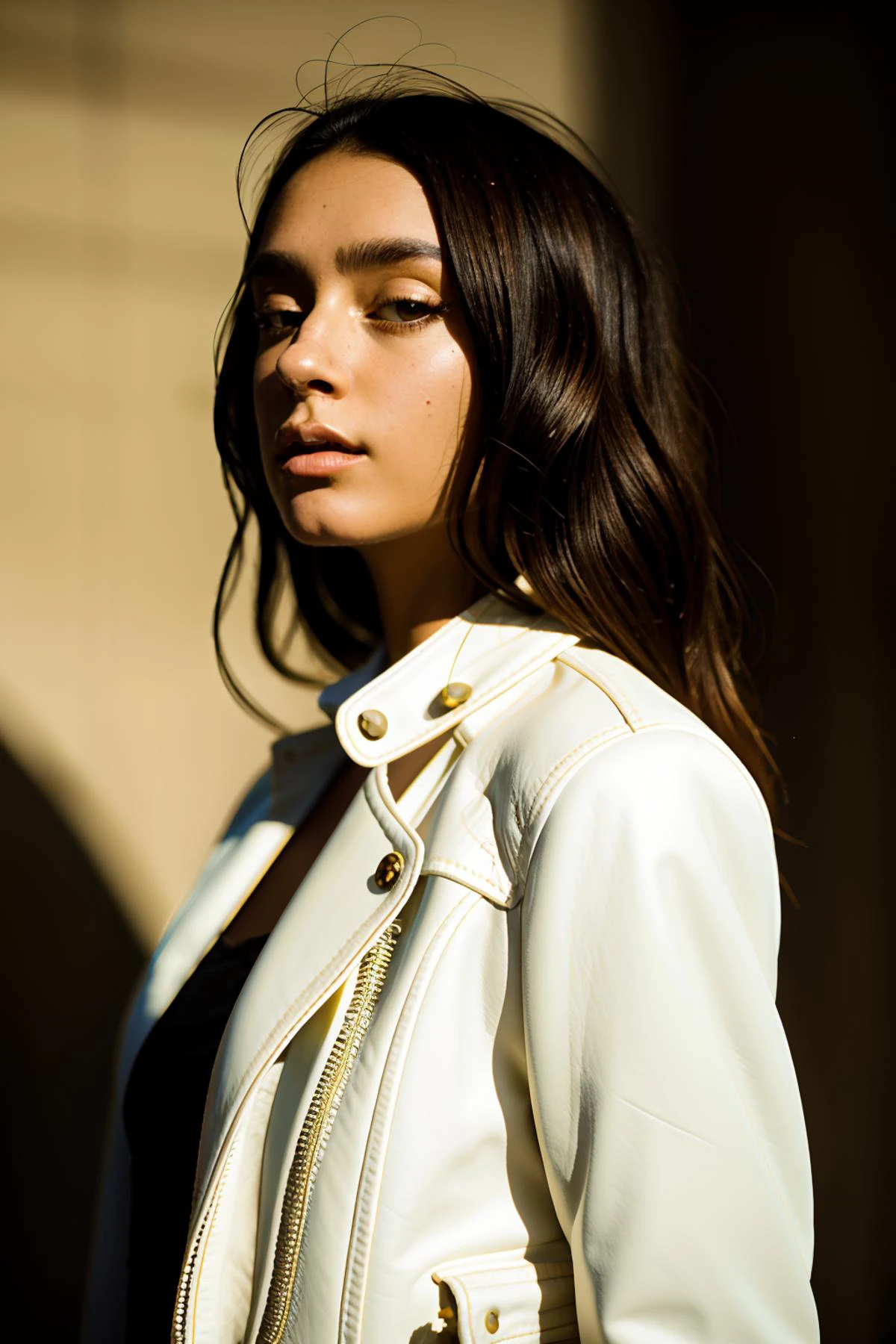 detailed face, detailed eyes, detailed skin,
cinematic lighting, coherent light, coherent shadows, depth of field, faded film, desaturated, 35mm photo, grainy, vignette, vintage, Kodachrome, Lomography, highly detailed,
<lora:ZH_CGuetta_v1:1>, zh_cguetta, realistic, black hair, wavy hair, dark skin, eyelashes, (white shirt, leather jacket), jewelry,
close-up portrait, from side