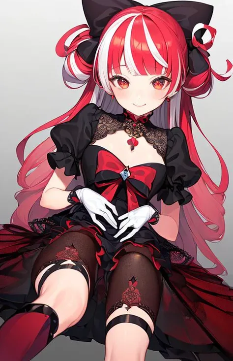 (kureiji ollie:1.2), (( 1girl)), trending on artstation, intricate, ((masterpiece:1.5)), ((ultra detailed:1,5)), ((superb quality:1.5)), multicolored hair, perfect anatomy, smile, shiny skin, sit, detailed lingerie, glove