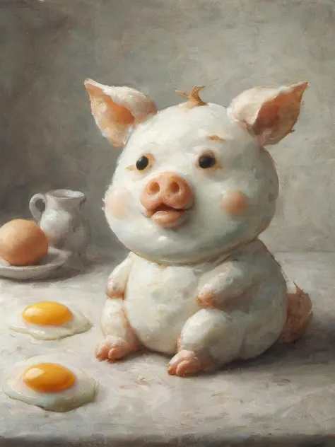 ral-friedegg, there once was a piggy so round who got stuck in a loaf i found, with mayo on his nose and lettuce on his toes, he snorted and he wiggled but remained in the middle, deep shadows, perfect composition, cozy kitchen, warm light, atmospheric, <lora:SDXL - ral-friedegg-sdxl:1>