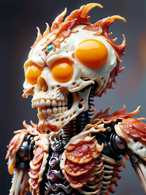 ethereal fantasy concept art of Gothic style cosmic dust scales mechanical skeleton,fiery skull made of bacon flames,gemstone,sharp,cosmic,miniature,tiltshift,mecha,hyperdetailed,maximum fidelity,quality,cinematic,subsurface scattering,maximal attention to correctness and detail,epic,magnificent,wondrous,<lora:DeverScalesXL:1>,dvrscls,<lora:ral-friedegg-sdxl:0.9>,ral-friedegg, . Dark . magnificent