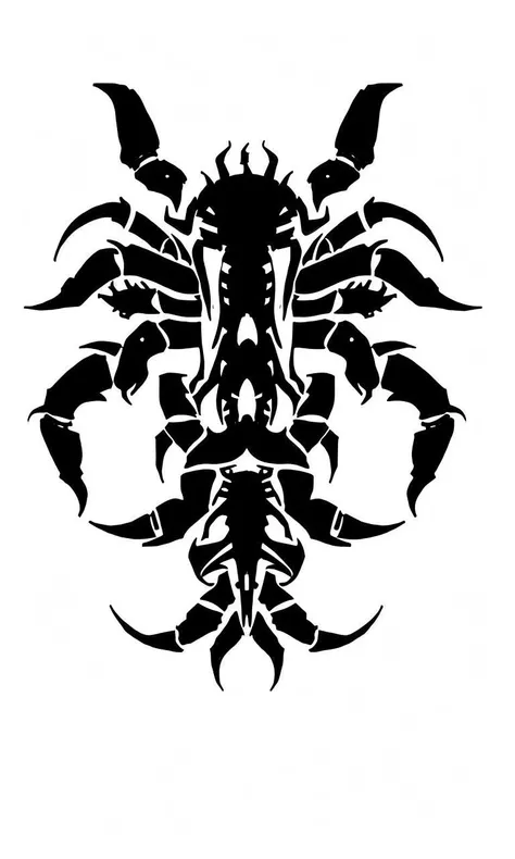 wts2024, stylized, flat, simple background, tribal, 2d, centred, scorpion, simplistic, ink art,