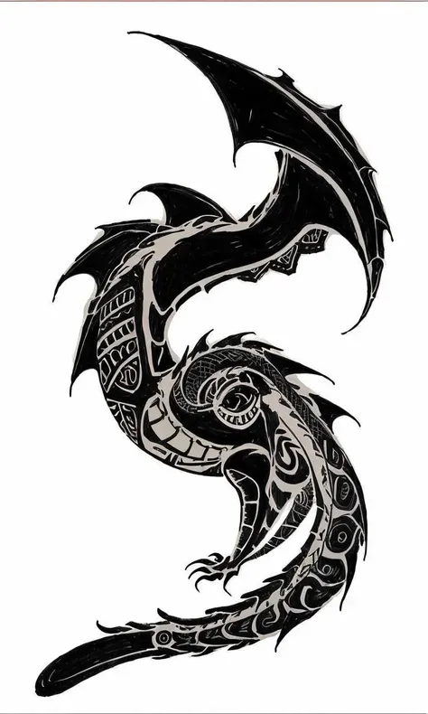 wts2024, tribal, stylized, flat, simple background, dragon,