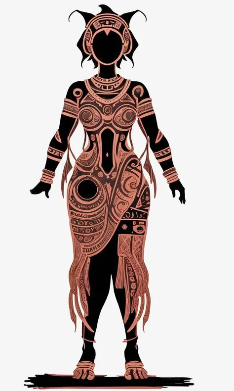 wts2024, tribal, stylized, flat, simple background, woman, standing,
